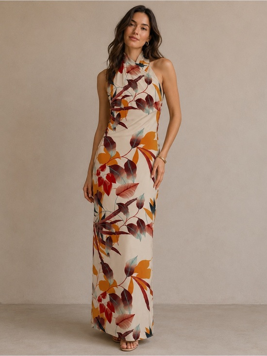 RACHEL Rachel Roy Dresses & Skirts - Rachel Rachel Roy Women Beige Floral Maxi Dress High Neck Sleeveless Size M
